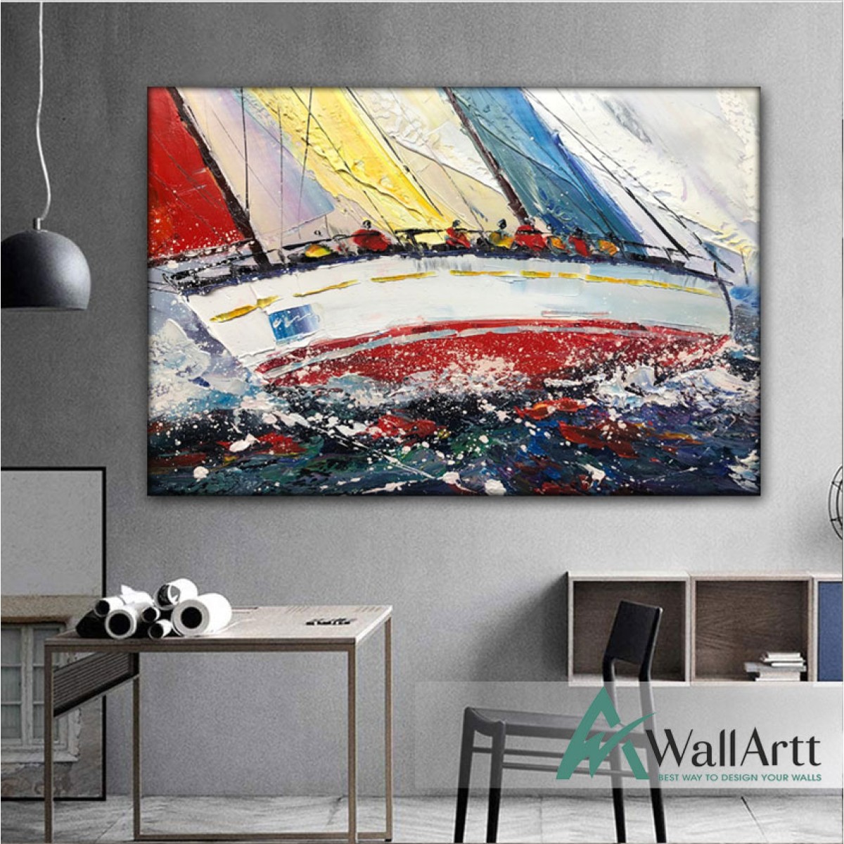 Sailing Race 3D Heavy Textured Partial Oil Painting